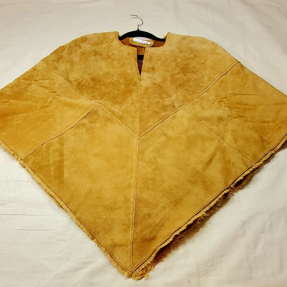 Extra Warm Golden Suede Poncho Sweater - Fuzzy inside - Brand New in Package